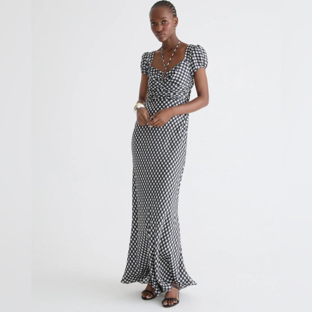 J Crew Collection Silk Tie Neck Cap Sleeve Maxi Dress